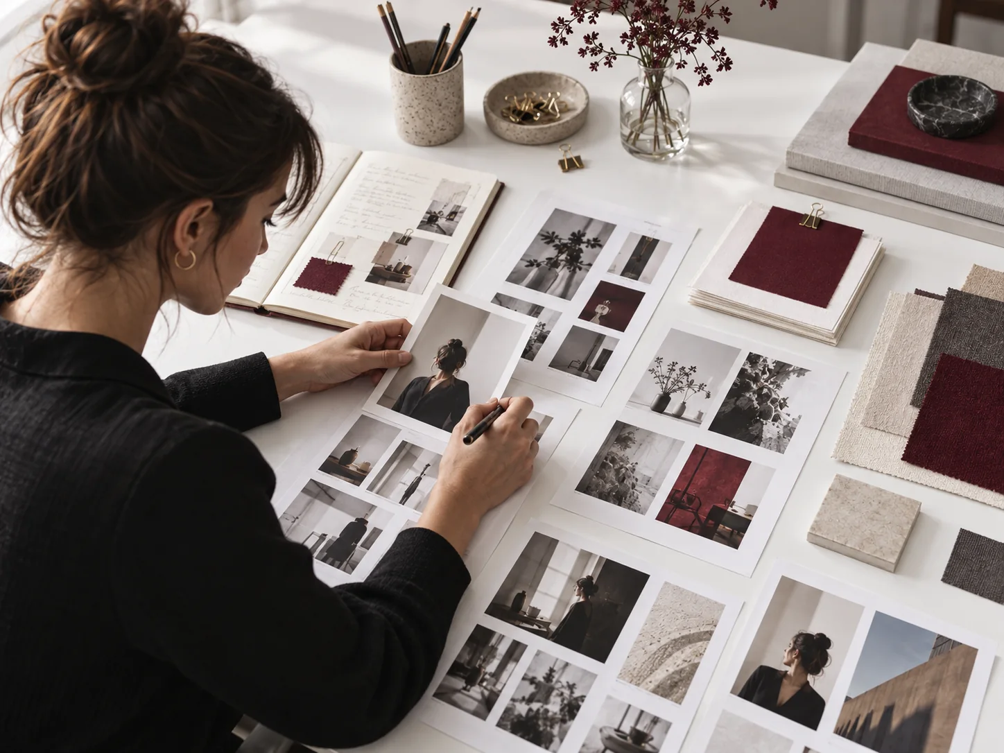 A strategist reviewing campaign materials and creative references